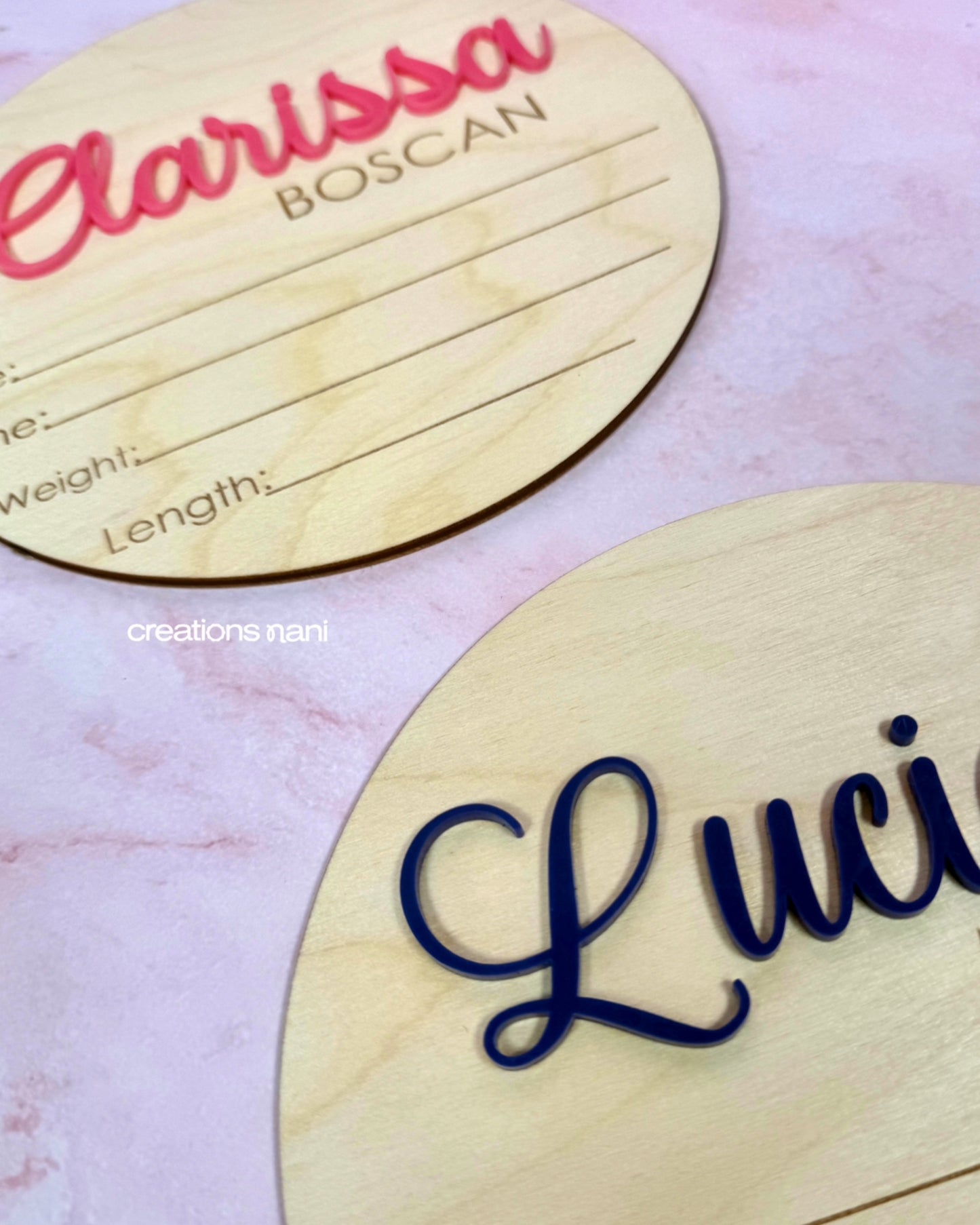 Wood Name Announcement Signs (Circle)