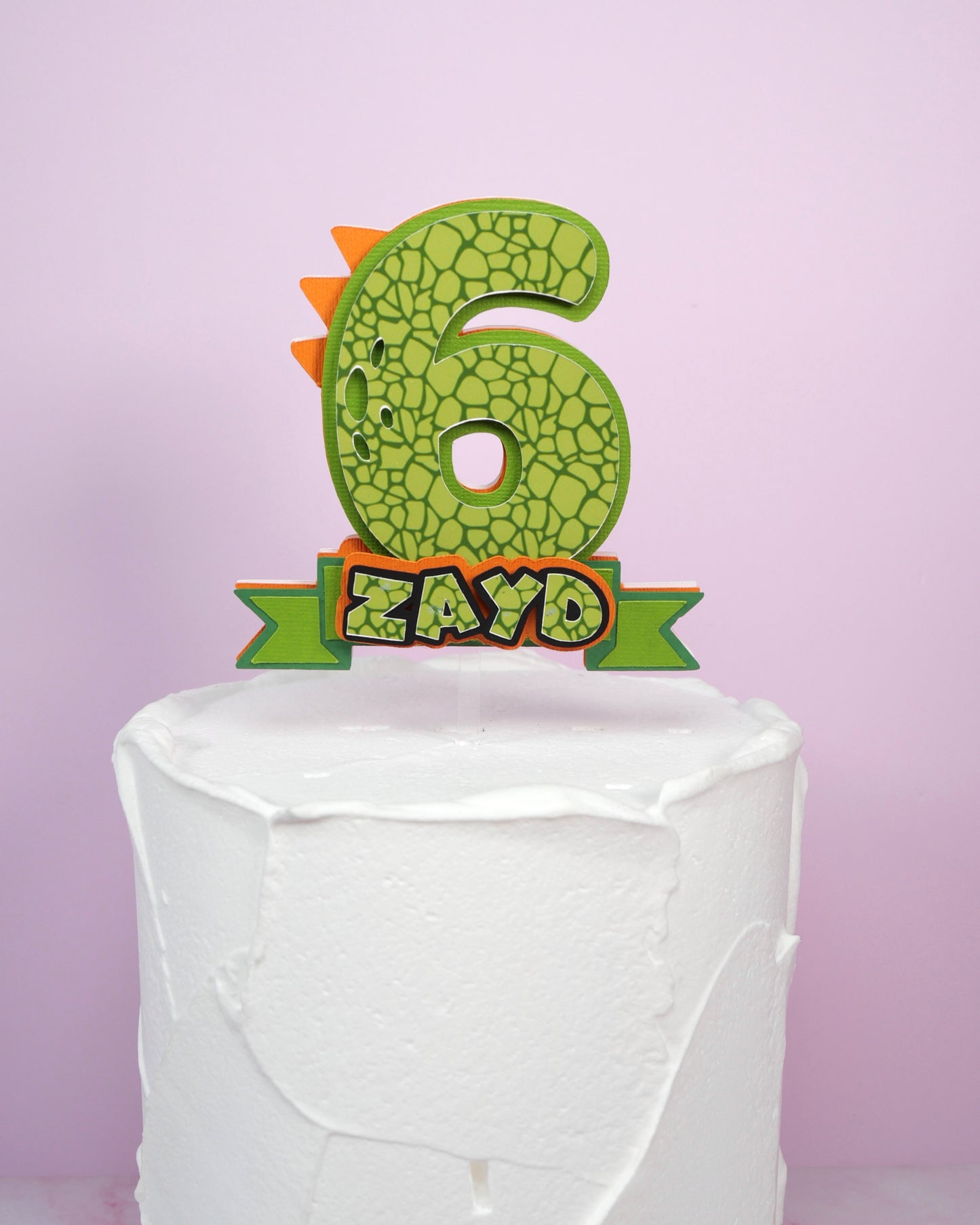 top or front cake topper Green dinosaur theme  birthday cake topper for boys with custom name and age, handmade paper decoration for jungle or dino-themed party.