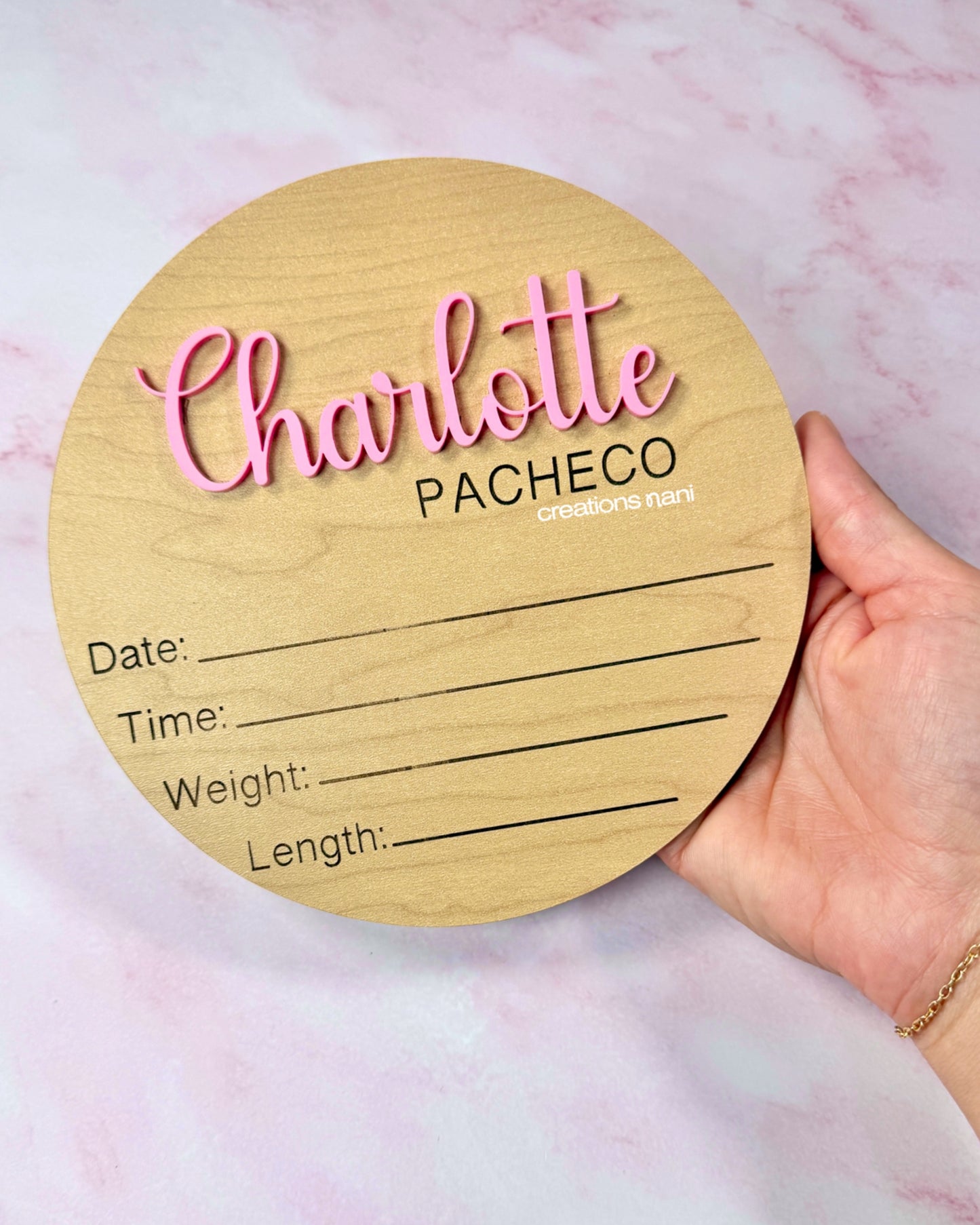 Wood Name Announcement Signs (Circle)