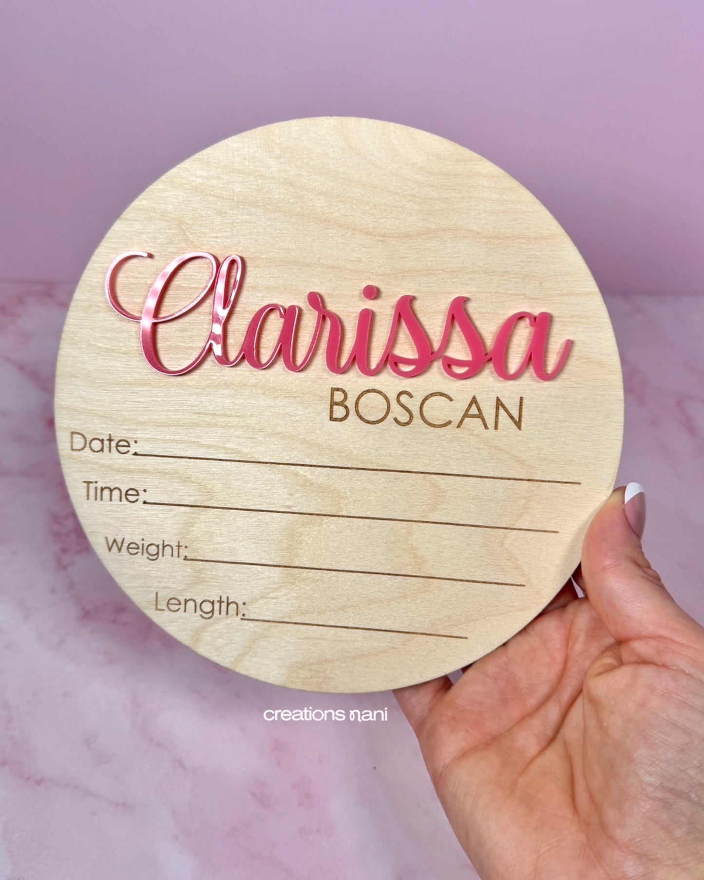 Wood Name Announcement Signs (Circle)